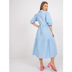 Dámské šaty s volánem bavlněné midi RUE PARIS světle modré obraz