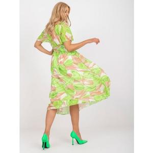 Dámské šaty s barevnými vzory midi HINNA béžovo-zelené obraz