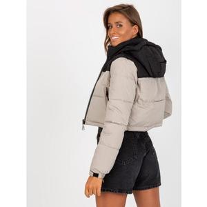 Dámská bunda s kapucí krátká zimní DAHLIA černo-béžová obraz
