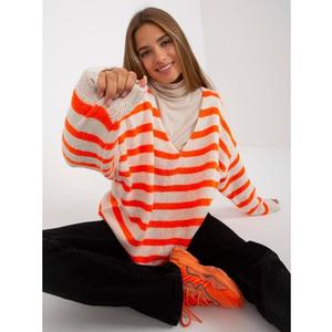 Dámský svetr s výstřihem do V oversize OCH BELLA bílý a oranžový obraz
