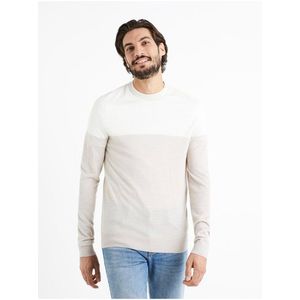 Bílo-béžový pánský svetr s příměsí Merino vlny Celio Cemeribloc obraz