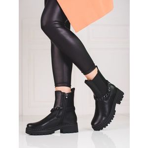 Designové kotníčkové boty černé dámské na plochém podpatku obraz
