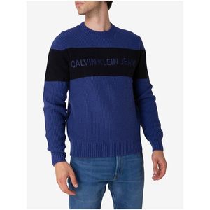 Černo-modrý pánský vlněný svetr Calvin Klein Jeans obraz