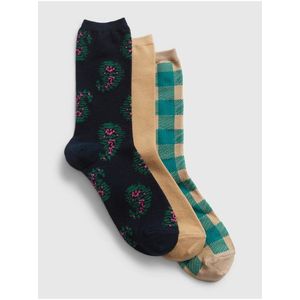 Sada tří párů dámských vzorovaných ponožek v béžové a zelené barvě GAP obraz