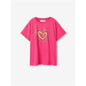 Tmavě růžové holčičí tričko Desigual Heart obraz