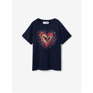 Tmavě modré holčičí tričko Desigual Heart obraz