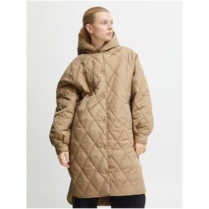Béžový dámský prošívaný zimní kabát s kapucí ICHI obraz