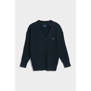 SVETR GANT D1. TWISTED CABLE V-NECK EVENING BLUE obraz