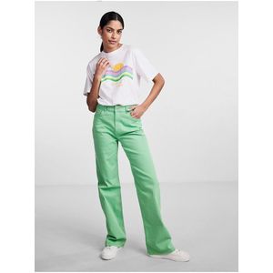 Světle zelené dámské široké džíny Pieces Holly obraz