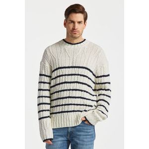 SVETR GANT STRIPED CABLE C-NECK bílá XXL obraz