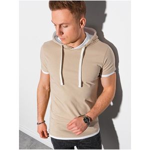 Béžové pánské tričko s kapucí Ombre Clothing S1376 obraz