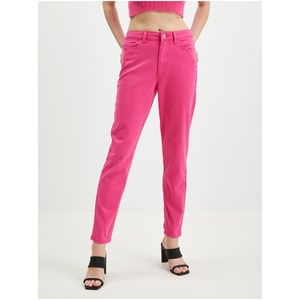 Tmavě růžové dámské zkrácené mom fit džíny Pieces Kesia obraz