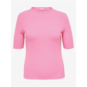 Růžové dámské žebrované tričko ONLY CARMAKOMA Ally obraz