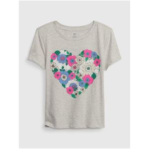Šedé holčičí bavlněné tričko s motivem srdce GAP obraz
