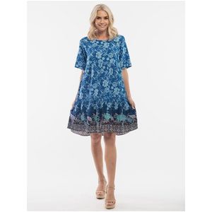Modré dámské vzorované šaty s příměsí lnu Orientique obraz