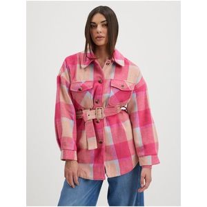 Růžová kostkovaná lehká košilová bunda Pieces Selma obraz