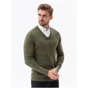 Zelený pánský basic svetr s véčkovým výstřihem Ombre Clothing obraz