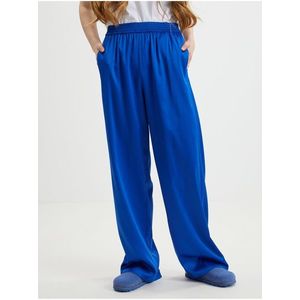 Tmavě modré dámské saténové široké kalhoty ONLY Victoria obraz