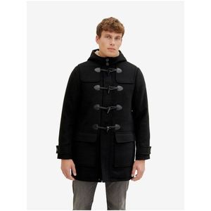 Černý pánský zimní kabát s kapucí a příměsí vlny Tom Tailor obraz