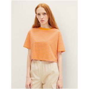 Růžovo-oranžové dámské pruhované tričko Tom Tailor Denim obraz