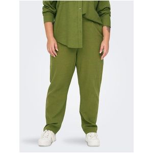 Zelené dámské lněné kalhoty ONLY CARMAKOMA Caro obraz