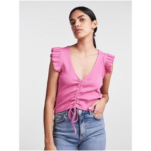Růžové dámské crop top tričko Pieces Tegan obraz