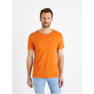 Oranžové pánské lněné tričko Celio Delinja obraz