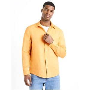 Oranžová pánská lněná košile Celio Daflix obraz