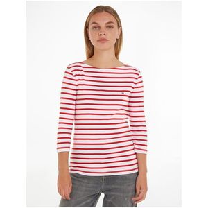 Bílo-červené dámské pruhované tričko s dlouhým rukávem Tommy Hilfiger obraz