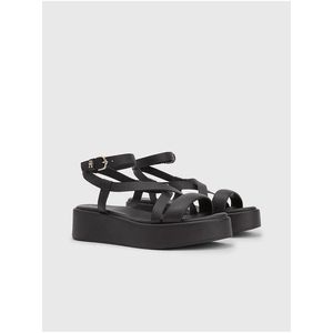 Černé dámské kožené sandály na platformě Tommy Hilfiger obraz