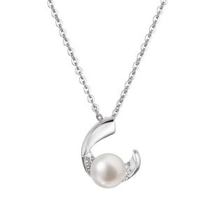 Evolution Group Stříbrný náhrdelník s pravou říční perlou v půlkruhu se zirkony 22041.1 obraz