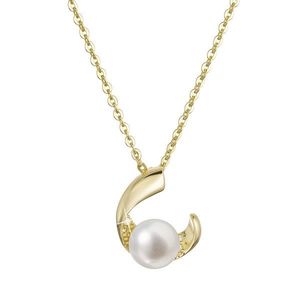 Evolution Group Pozlacený stříbrný náhrdelník s pravou říční perlou v půlkruhu se zirkony 22041.1 obraz