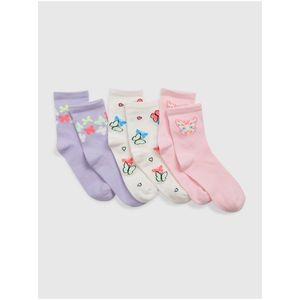 Sada tří párů holčičích vzorovaných ponožek ve světle fialové, krémové a růžové barvě GAP obraz