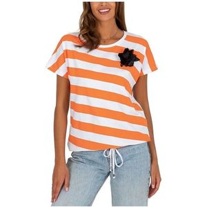Bílo-oranžové pruhované triko s broží obraz
