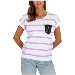 Bílo-světle fialové pruhované triko obraz