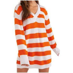 Bílo-oranžové pruhované svetrové šaty obraz