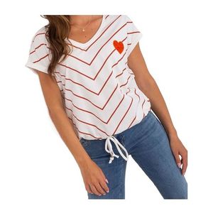 Bílo-oranžové pruhované tričko s vázáním v pase obraz