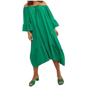 Zelené asymetrické oversize midi šaty s volánem obraz