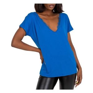 Modré dámské tričko s výstřihem s krajkou obraz