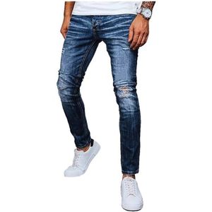 Modré děrované pánské džínové kalhoty obraz