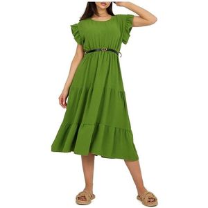 Světle zelené volánové midi šaty s krátkým rukávem obraz