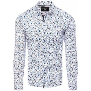 Bílá pánská košile s modrým květinovým potiskem obraz