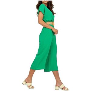 Zelený dámský overal s páskem a širokými nohavicemi obraz