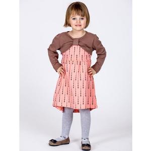 Broskvové bavlněné dětské šaty se vzorem a dlouhými rukávy obraz