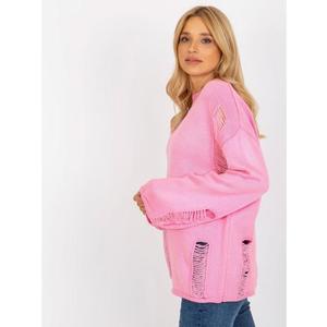 Dámský svetr s dírami oversize ETTA růžový obraz