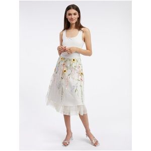 Krémová dámská květovaná midi sukně ORSAY obraz