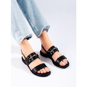 Komfortní dámské černé sandály bez podpatku obraz