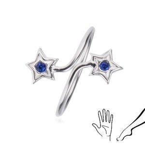 Prsten ze stříbra 925 - ramena s hvězdami, modré zirkony obraz
