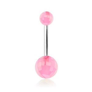 Piercing do břicha, světle růžové akrylové disko koule obraz