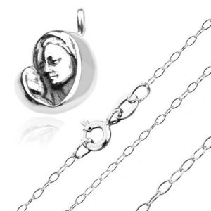 Stříbrný 925 náhrdelník - madona s děťátkem na blyštivém řetízku obraz